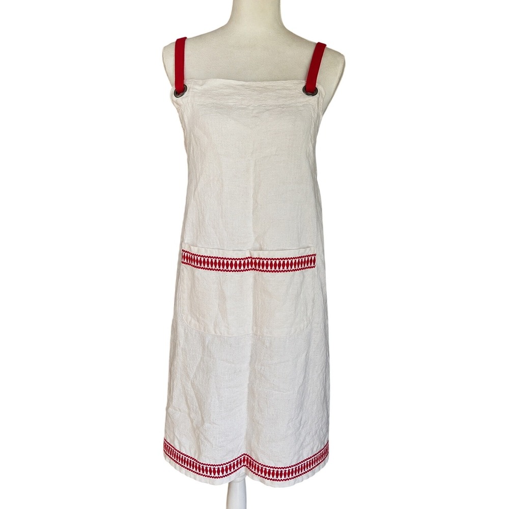 Hearth and Hand Bib Apron Cotton White Red Farmhouse Cottagecore Country